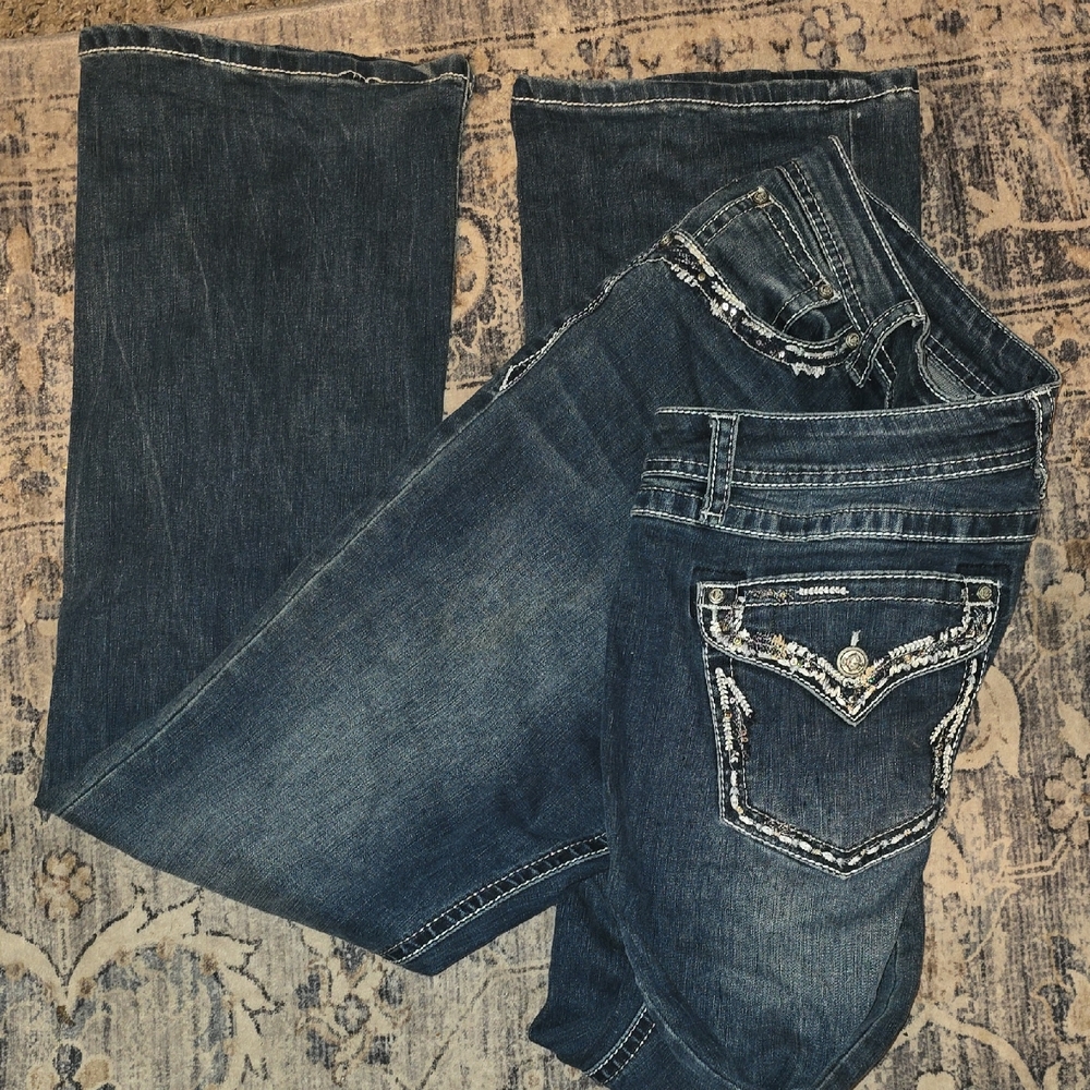 Grace in LA Dark Indigo Flare Jeans Sz 34